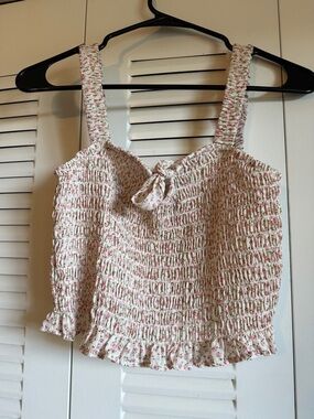 Sienna Sky Cream and Pink Smocked Floral Tie-Front Camisole